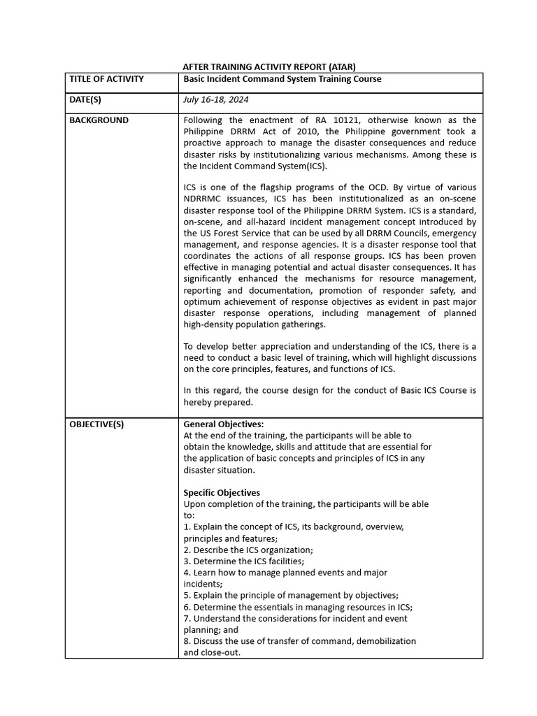 Basic ICS Training Course Report 2024 | PDF | Incident Command System ...