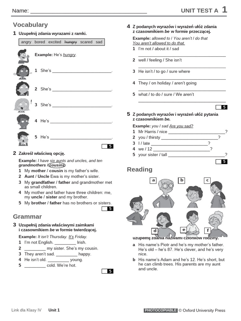 Unit Test A1: Vocabulary & Grammar | PDF