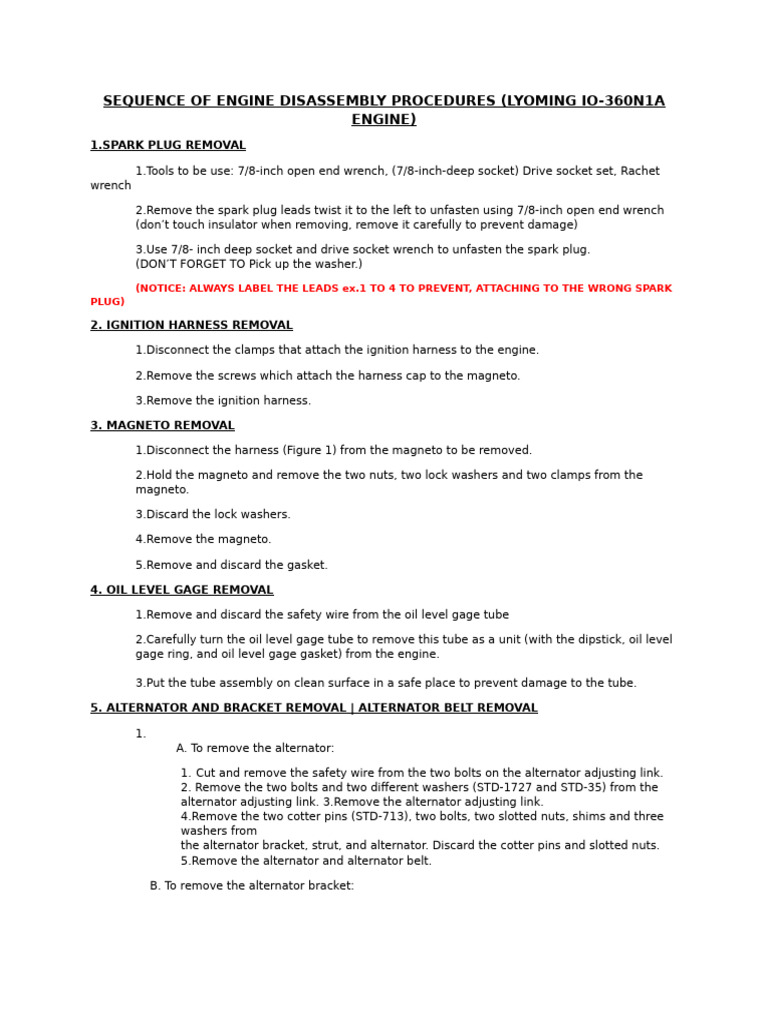 IO-360N1A Engine Disassembly Guide | PDF | Fuel Injection | Electrical ...