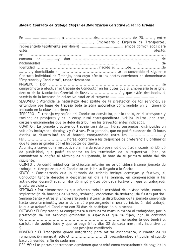 Contrato de Vehiculo Con Chofer Tiempo de trabajo