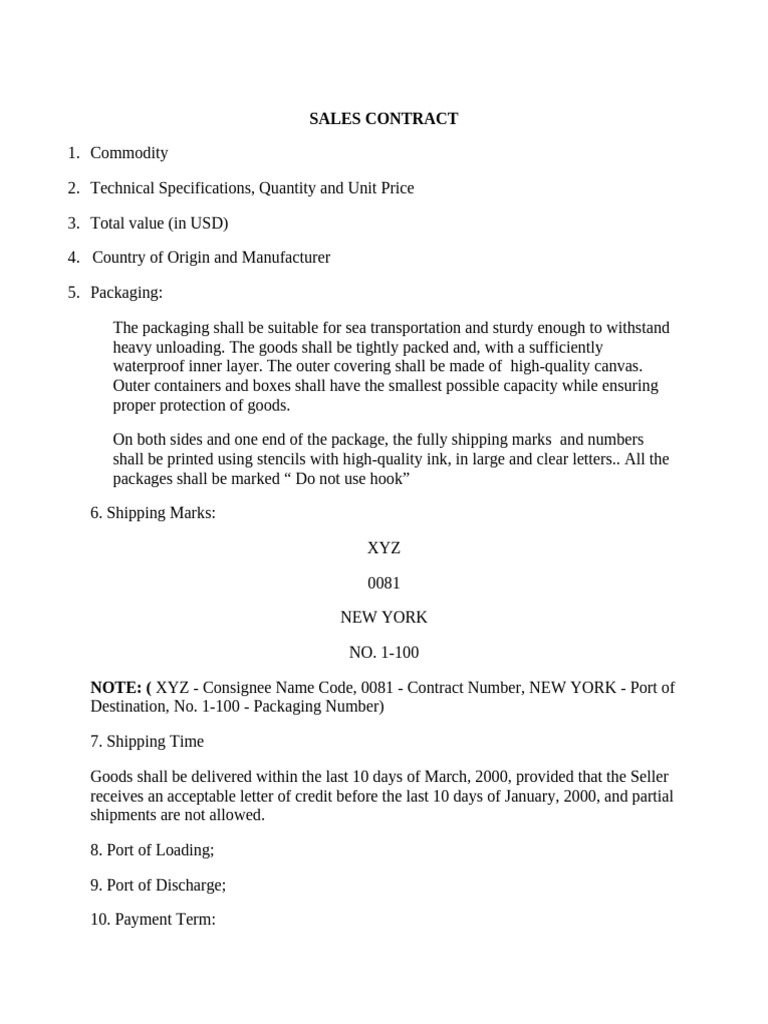 Sales Contract for Goods Shipment | PDF | Letter Of Credit | Insurance