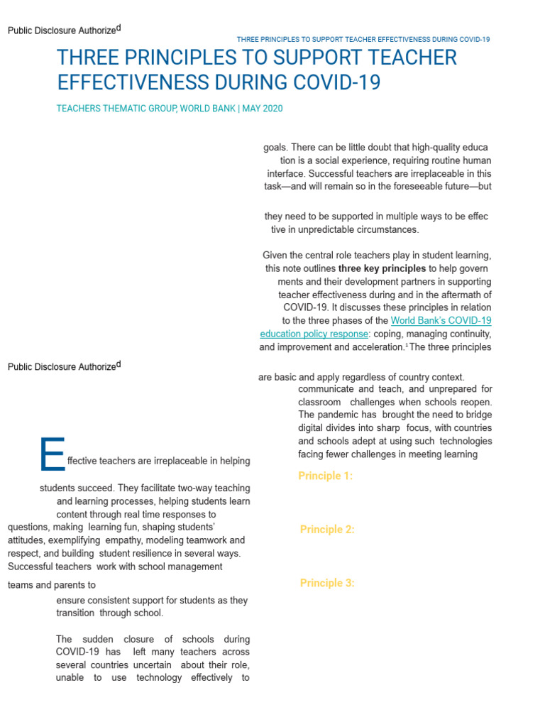 Three Principles To Support Teacher Effectiveness During COVID 19 | PDF ...