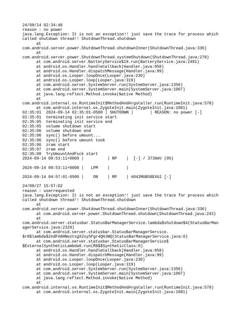 Android Shutdown and Reboot Logs | PDF | Java (Programming Language ...