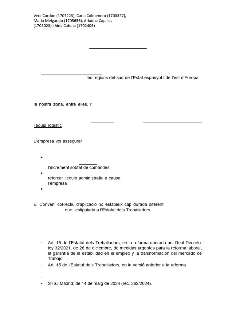 Segona Pràctica - Els Contractes Temporals (I) | PDF