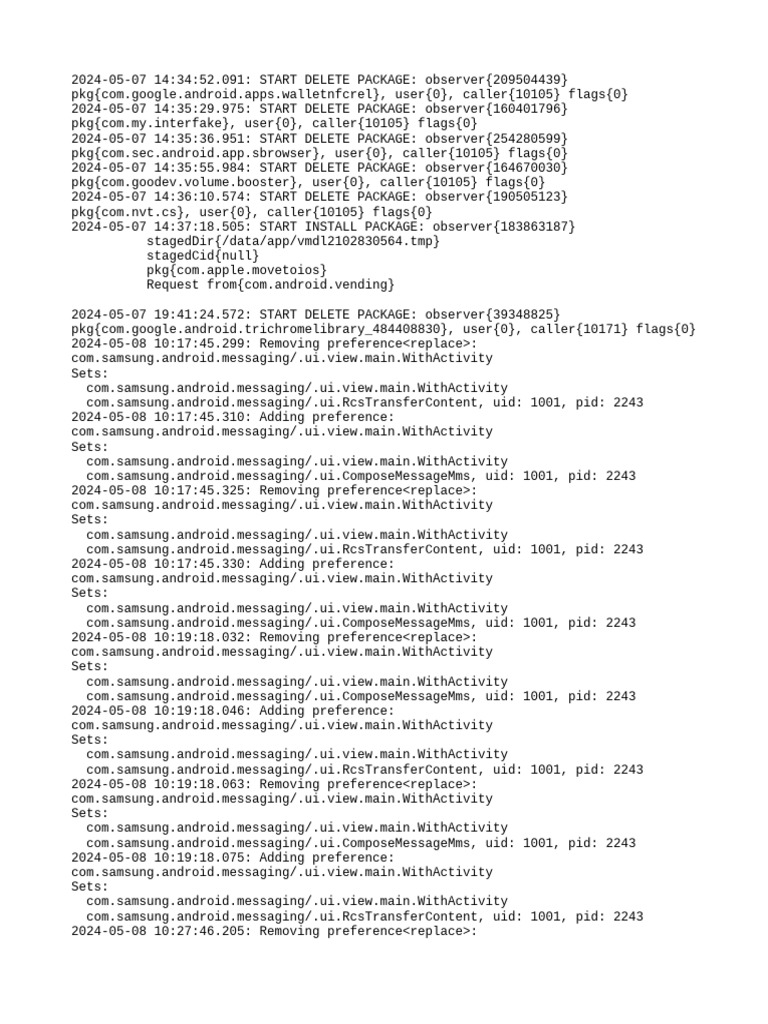 Android Package Management Logs | PDF | Software | Computing