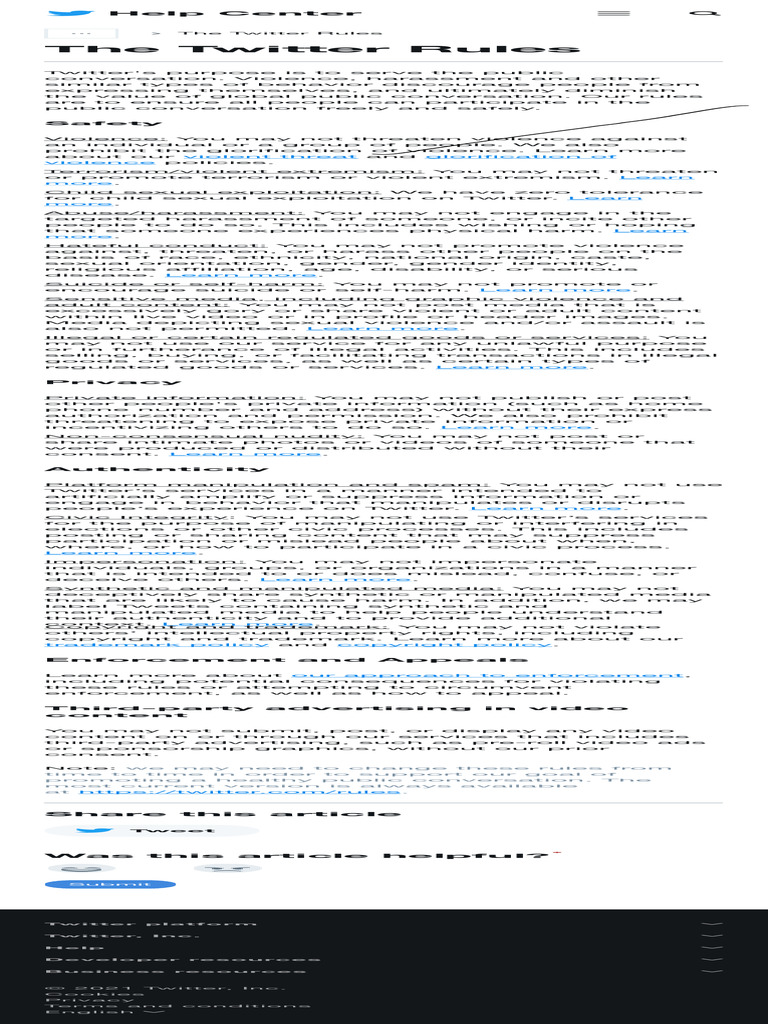 Twitter Rules: Safety & Privacy Guide | PDF | Violence | Harassment