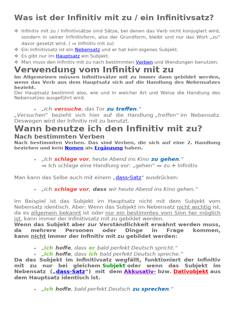 Was Ist Der Infinitiv Mit Zu | PDF