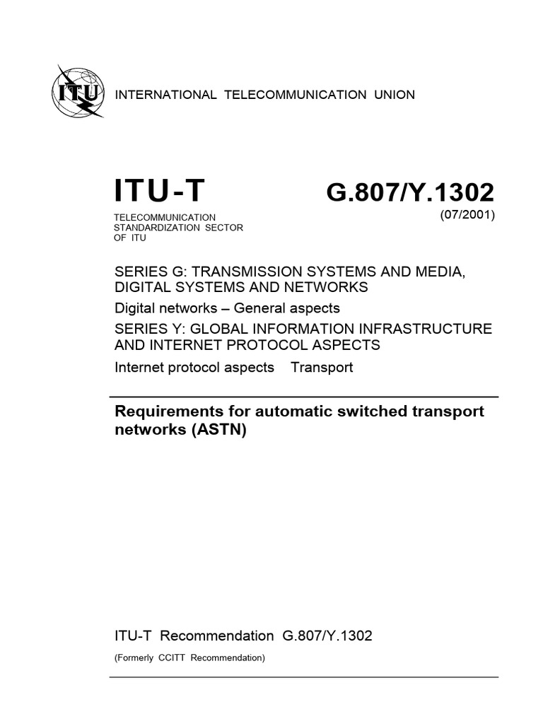 T Rec G.807 200107 W!!PDF e | PDF | Computer Network | Itu T