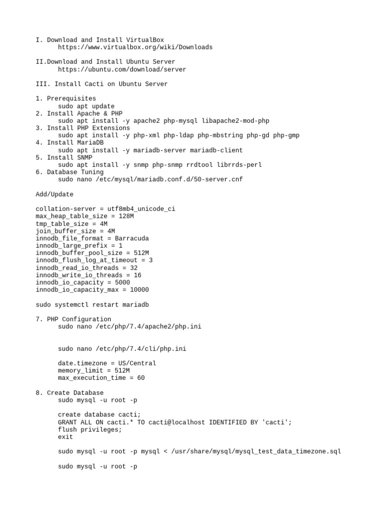 Cacti Installation Guide | PDF | Sudo | Php