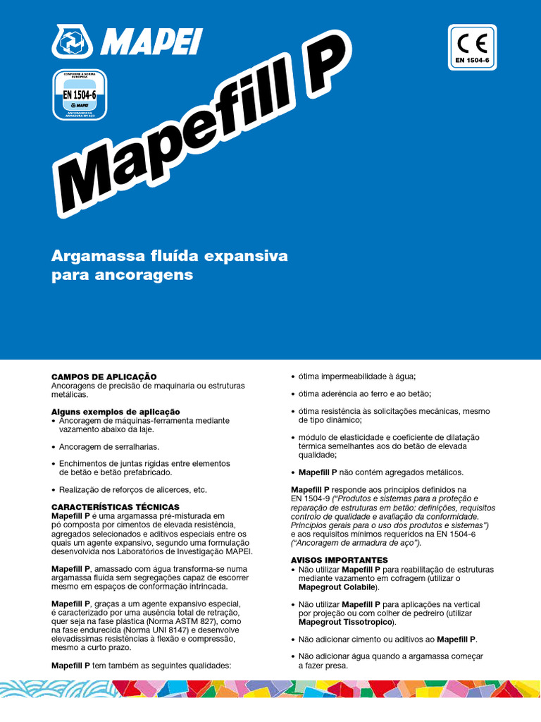 Argamassa Mapefill P para Ancoragens | PDF | Argamassa (alvenaria ...