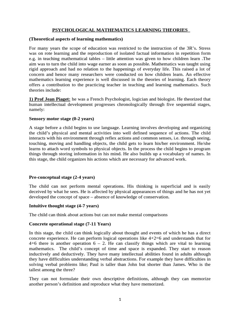 Theories of Mathematics Learning | PDF | Reinforcement | Learning