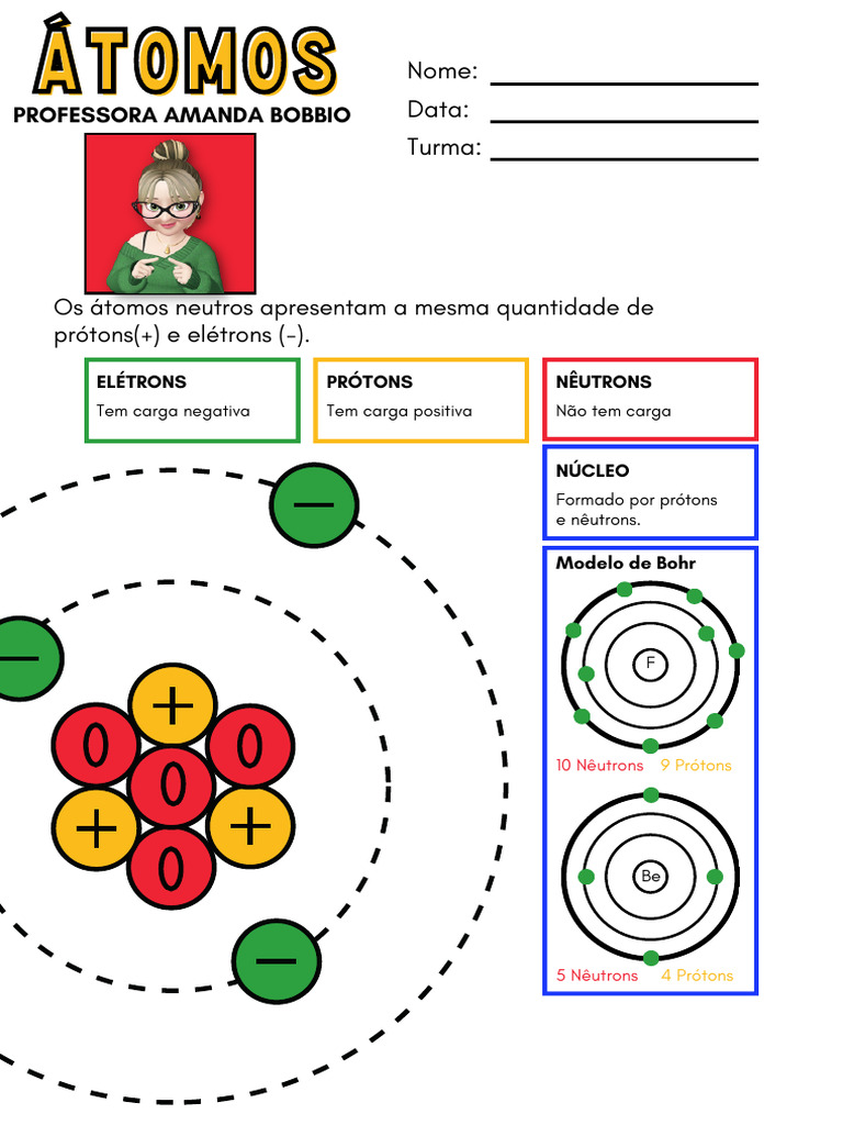 Atividades sobre Estrutura Atômica 9º Ano | PDF | Próton | Nêutron