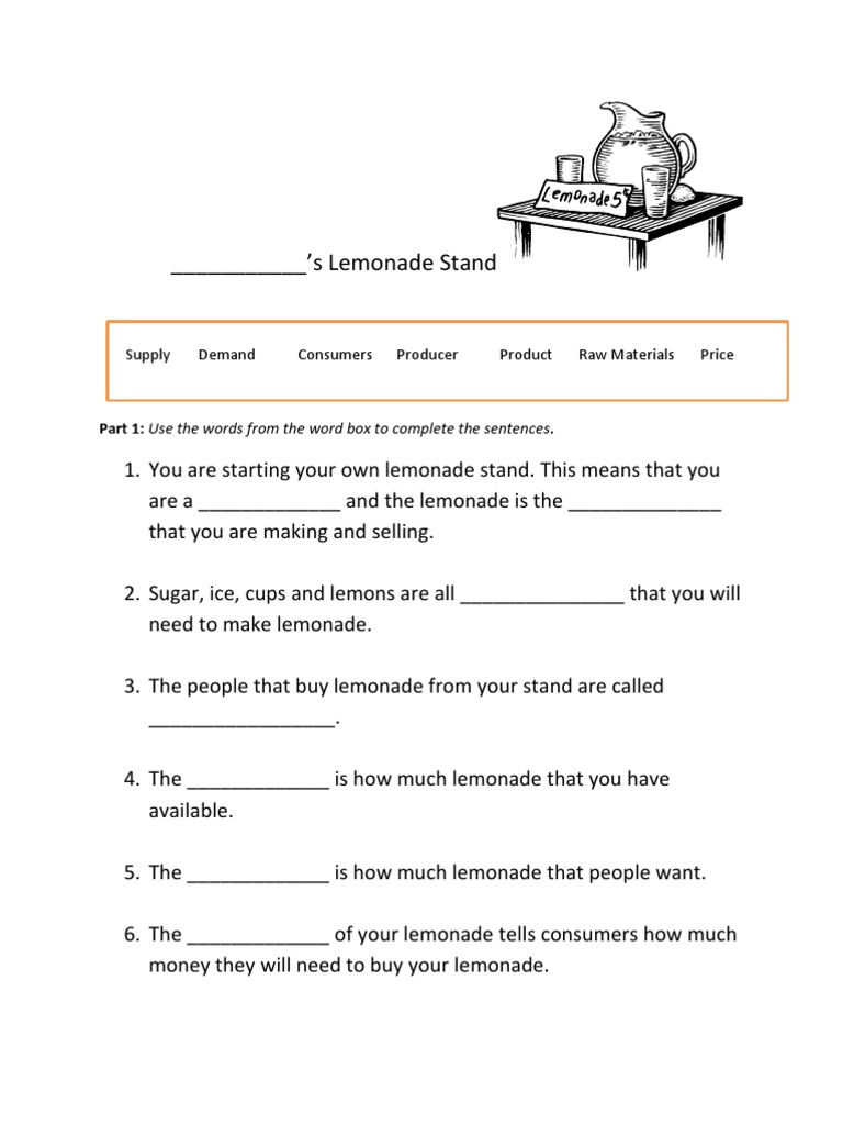 Lemonade Economics Worksheet 1