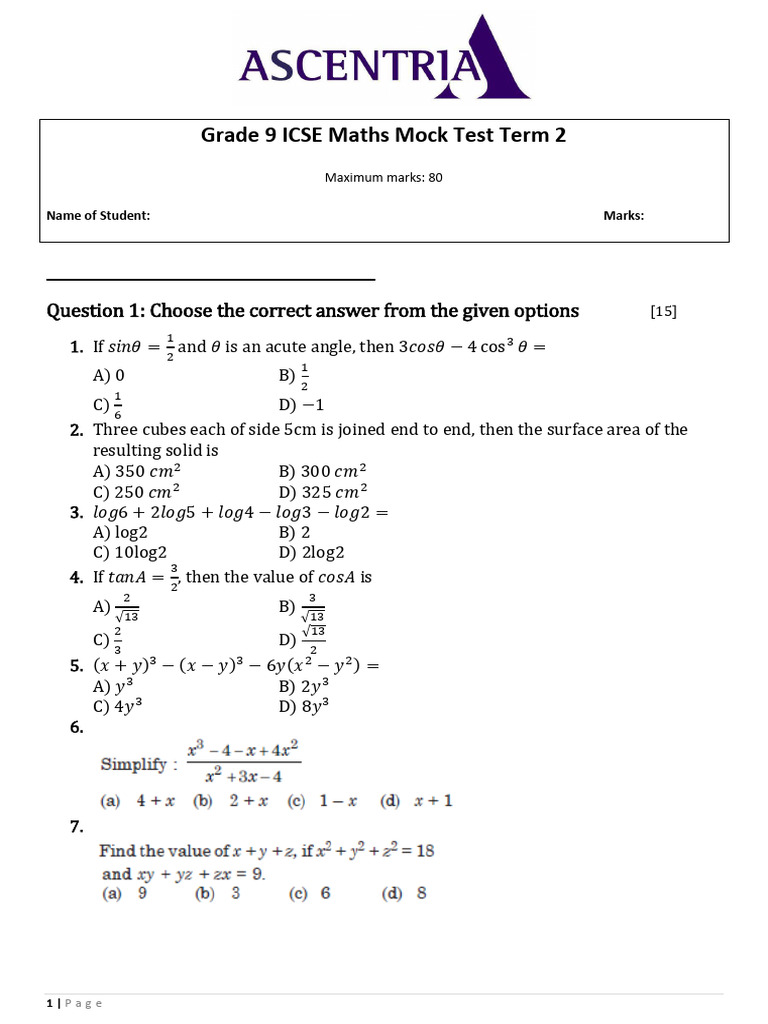 Grade 9 ICSE MOCK Term 2 PDF | PDF | Cost Of Living
