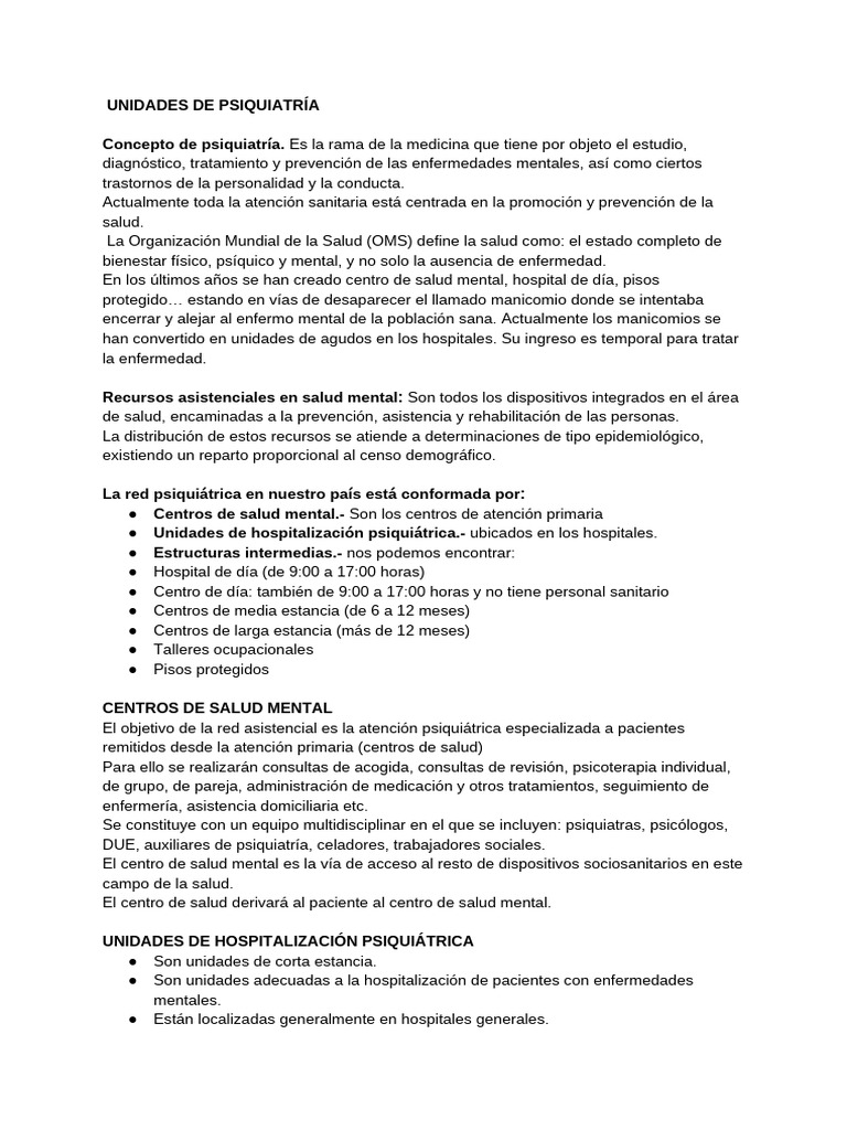 Tema 9 10 unidades de psiquiatr a actuaci n del celador en relaci n