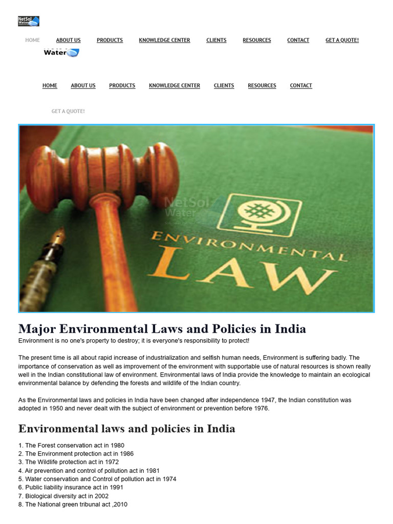 Major Environmental Laws in India | PDF | Environmental Law ...