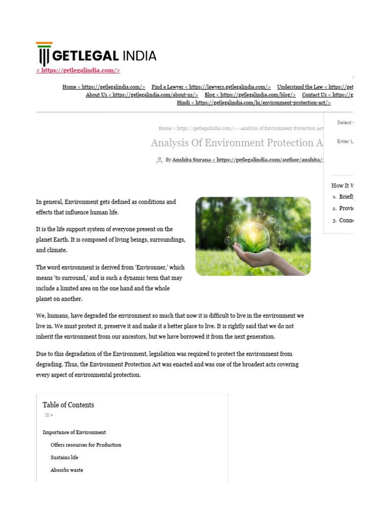 Analysis of Environment Protection Act - Getlegal India | PDF ...