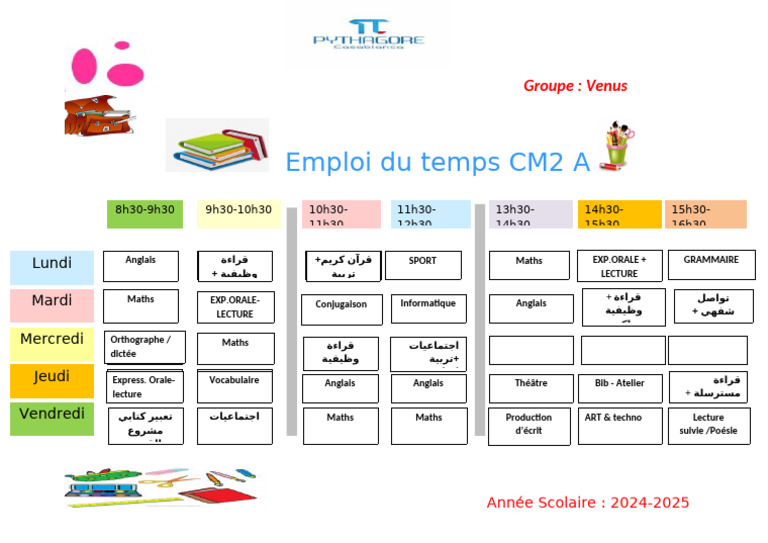 Emploi du temps CM2 A 2024-2025 | PDF