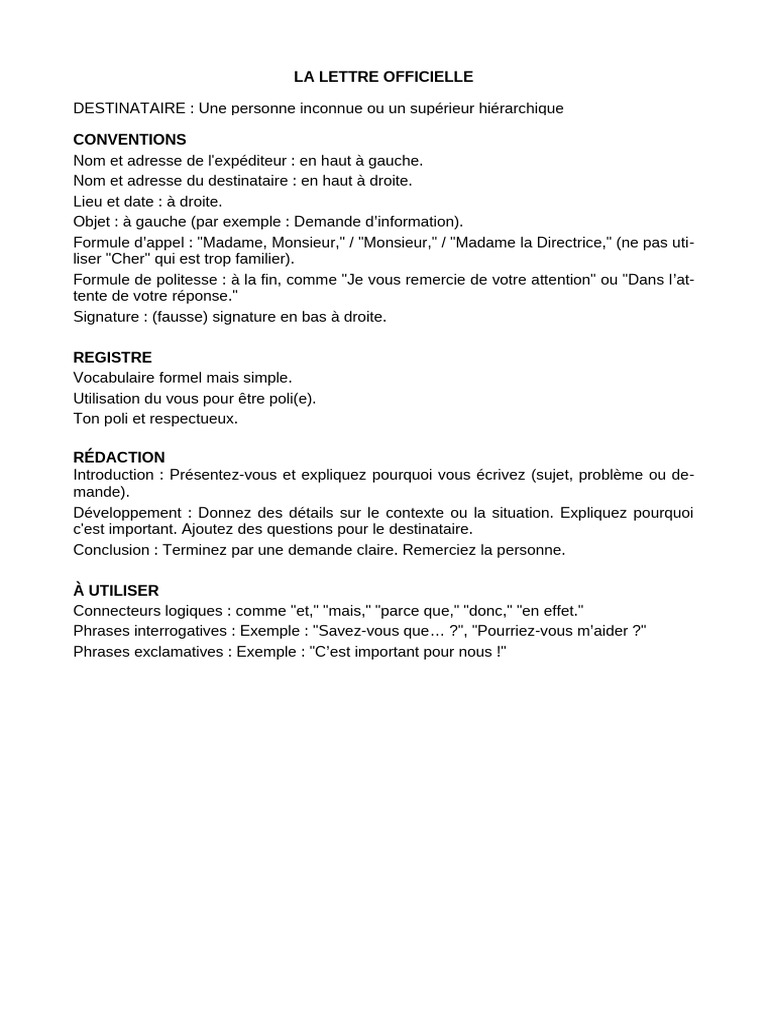 Guide de la lettre officielle | PDF