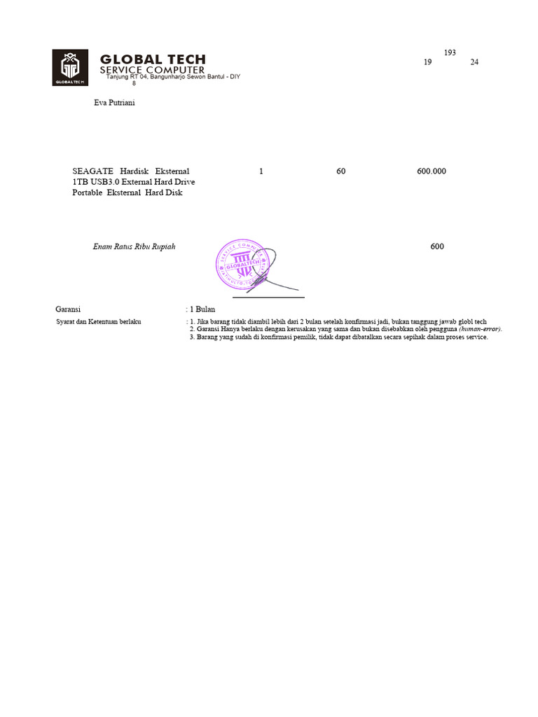 INVOICE Hardisk External | PDF