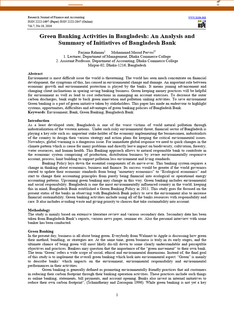 Green Banking Initiatives in Bangladesh | PDF | Banks | Sustainability
