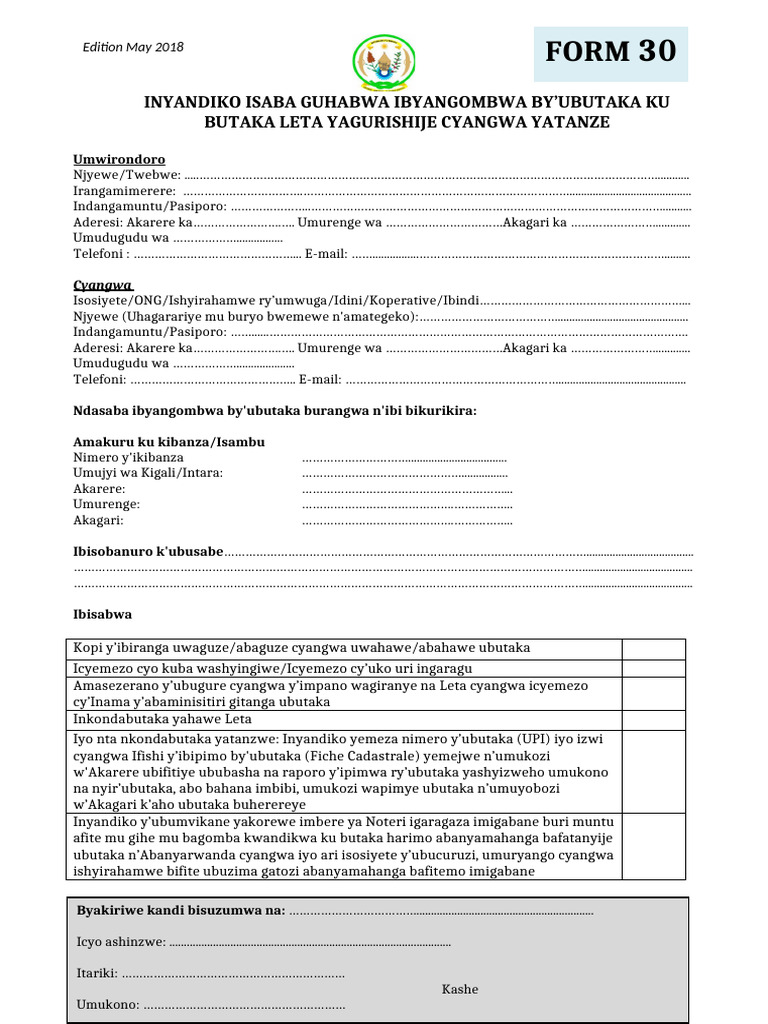 Form 30: Ubutaka Request Document | PDF