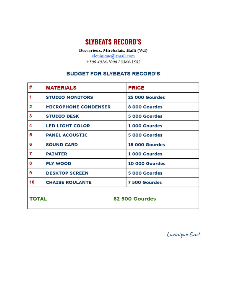 SLYBEATS Record Budget Breakdown | PDF