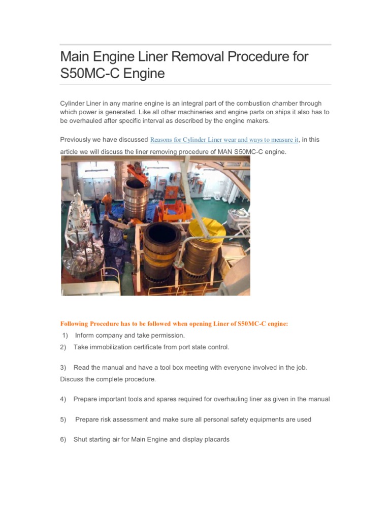 Cylinder Liner Removal Guide | PDF | Business | Technology & Engineering