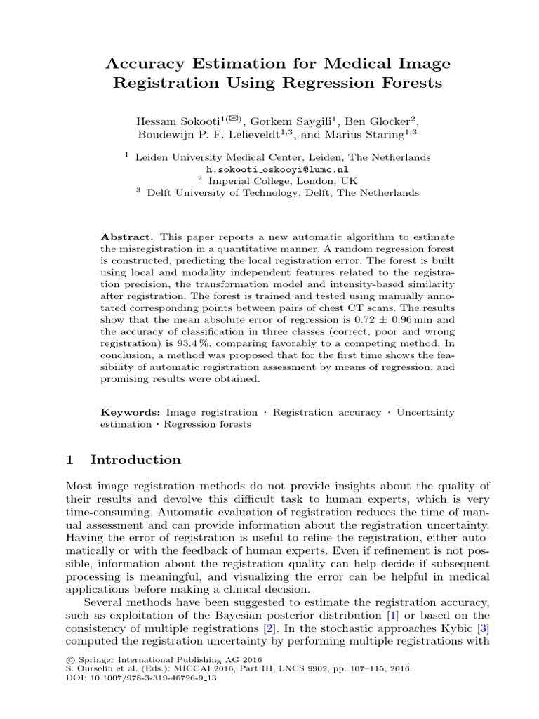 2016 - Accuracy Estimation For Medical Image | PDF | Regression ...