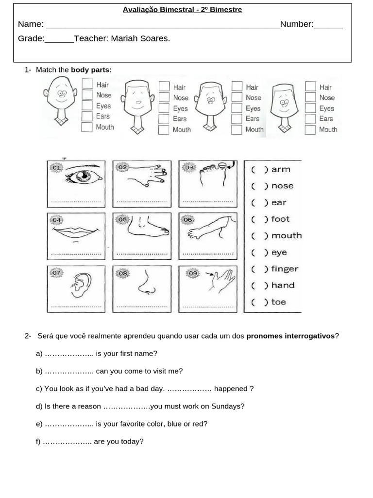 Avaliação Bimestral Inglês 3 Ano | PDF