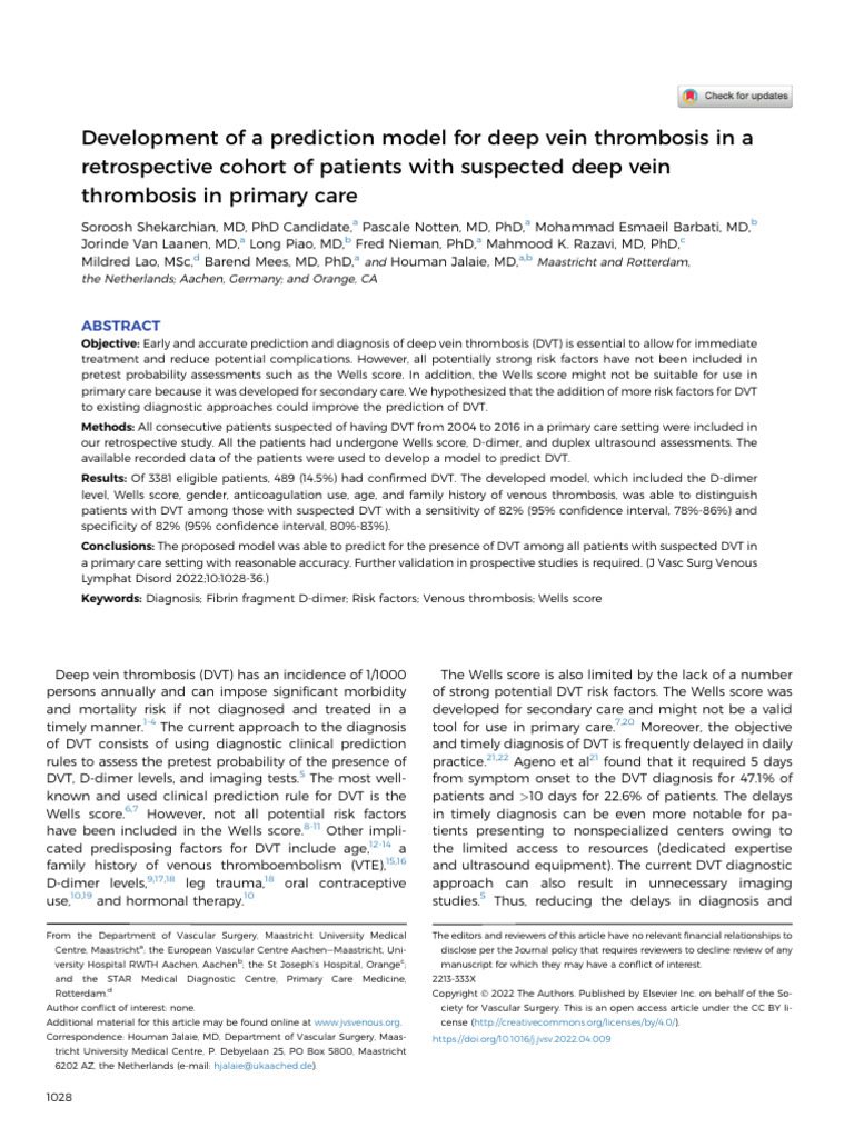 Development of A Prediction Model For Deep Vein TH | PDF | Thrombosis ...