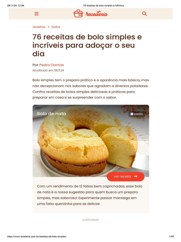 4 76 Receitas de Bolo Simples e Fofinhos | PDF