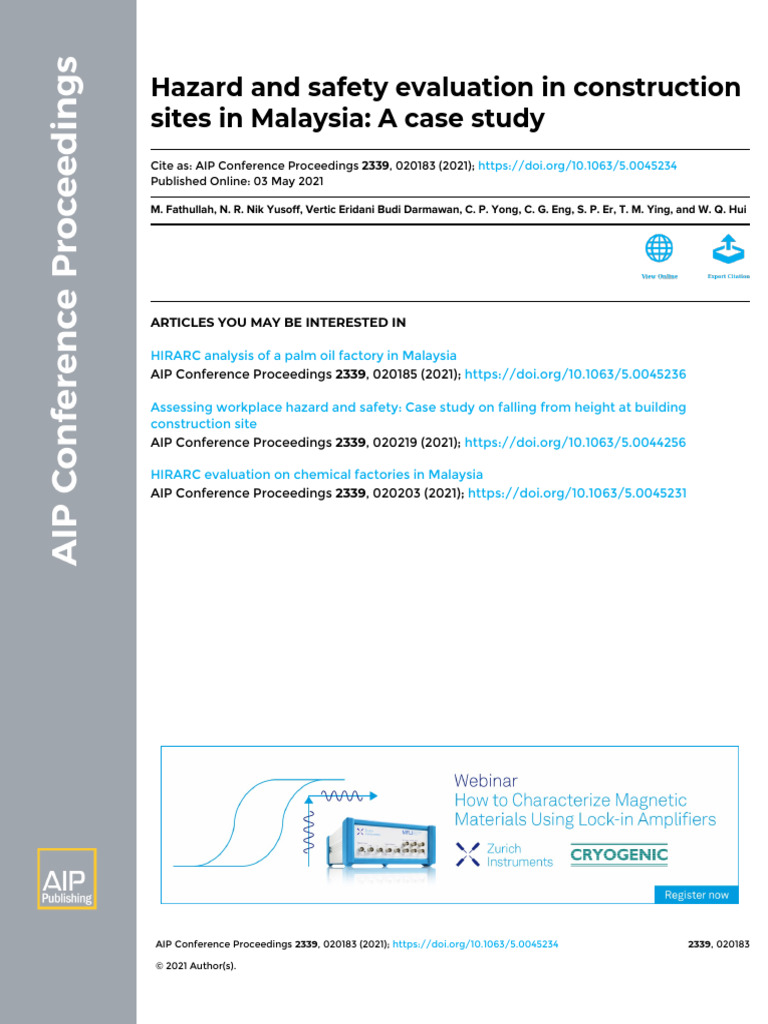 Hazard Evaluation in Malaysian Construction | PDF | Risk | Personal ...