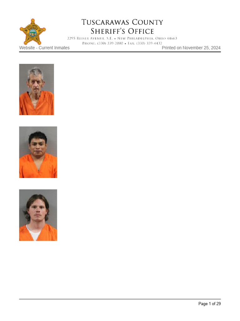 Tuscarawas County Jail Inmate Roster | PDF | Assault | Burglary