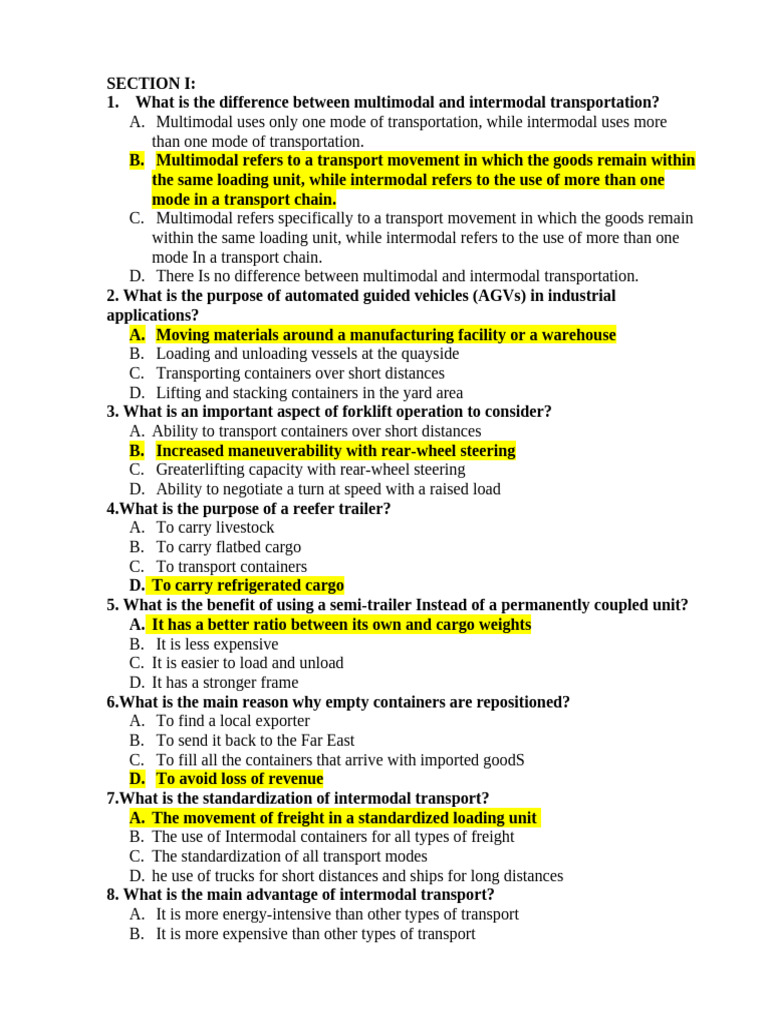Intermodal Cargo Exam Insights | PDF | Transport | Containerization