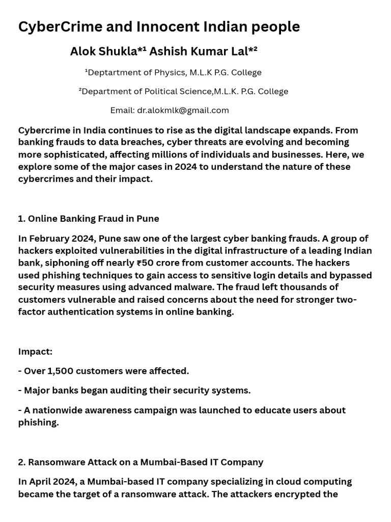 Cybercrime Trends in India 2024 | PDF | Security | Computer Security