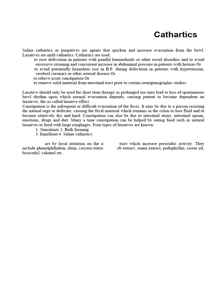Unit 8 Cathartics | PDF | Constipation | Sodium Hydroxide