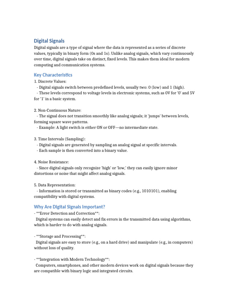 Characteristics of Digital Signals | PDF | Digital Signal | Electrical ...