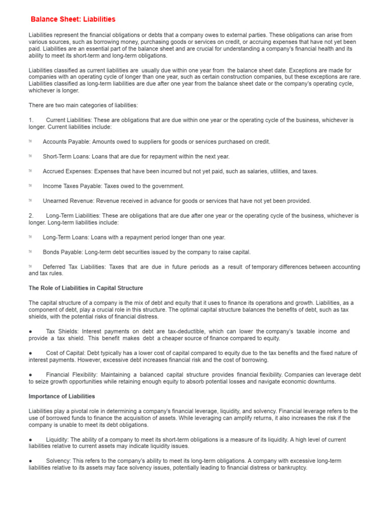Balance Sheet - Liabilities. Assests, Equity | PDF | Equity (Finance ...