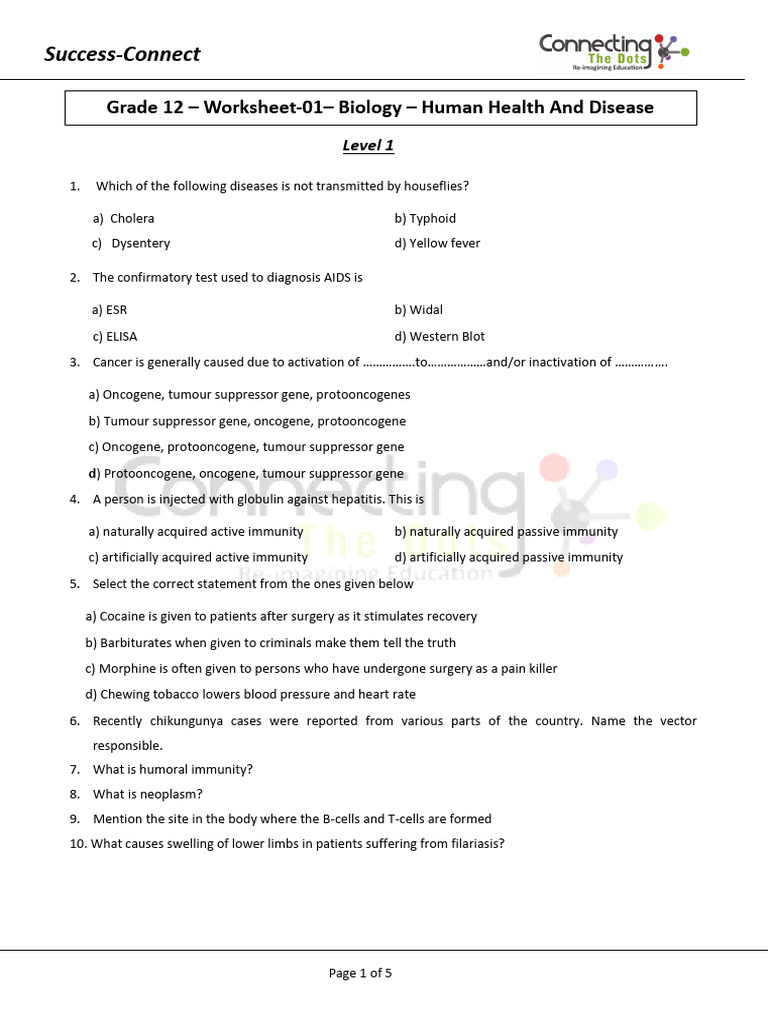 Biology Worksheet on Human Health | PDF | Antibody | Immune System