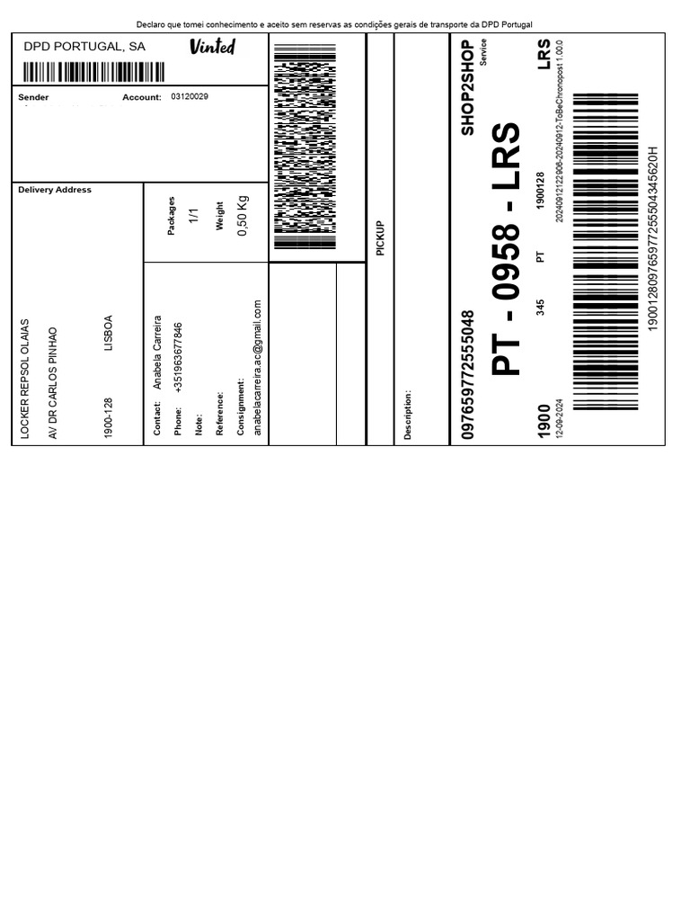 DPD Portugal Delivery Receipt Details | PDF