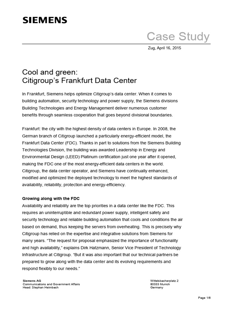 Case Study On Citigroups Frankfurt Data Center - 295874311 | PDF | Data ...