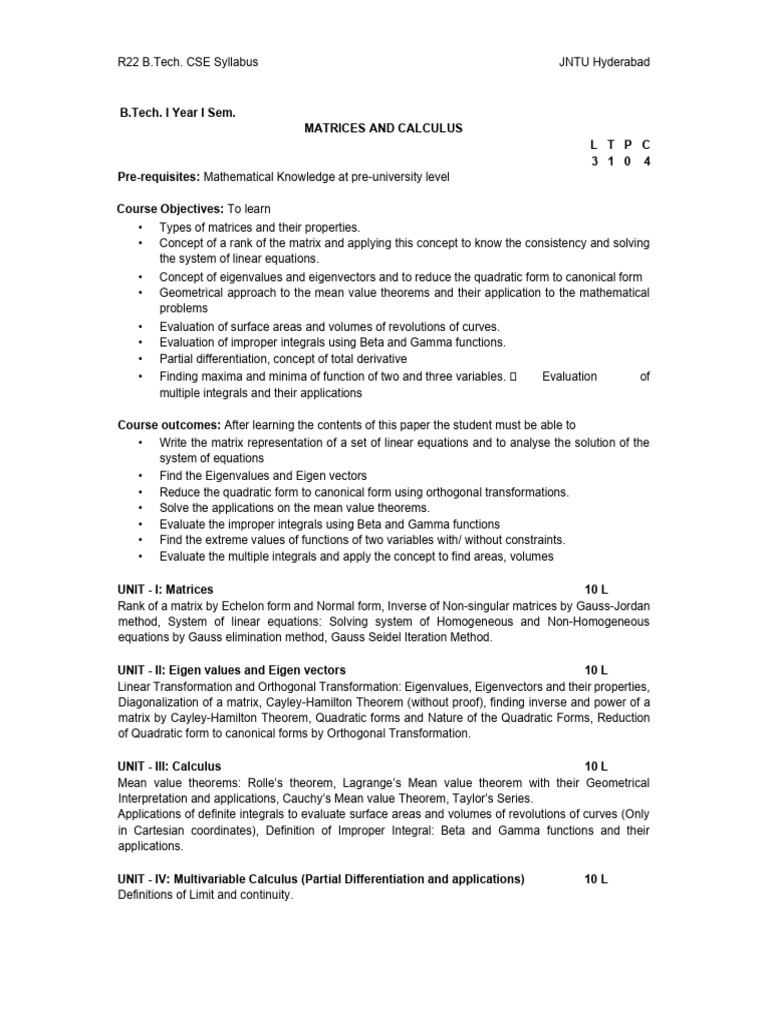 R22 m1 syllabus pdf eigenvalues and eigenvectors matrix mathematics 