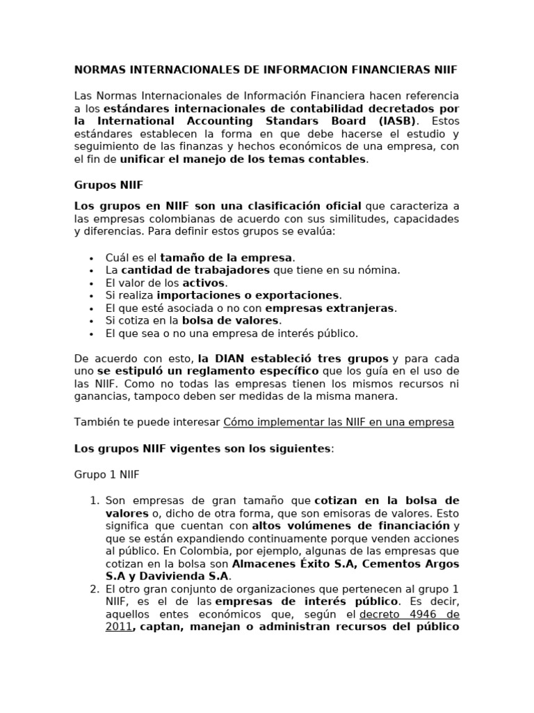 Normas Internacionales de Informacion Financieras Niif | PDF | normas ...