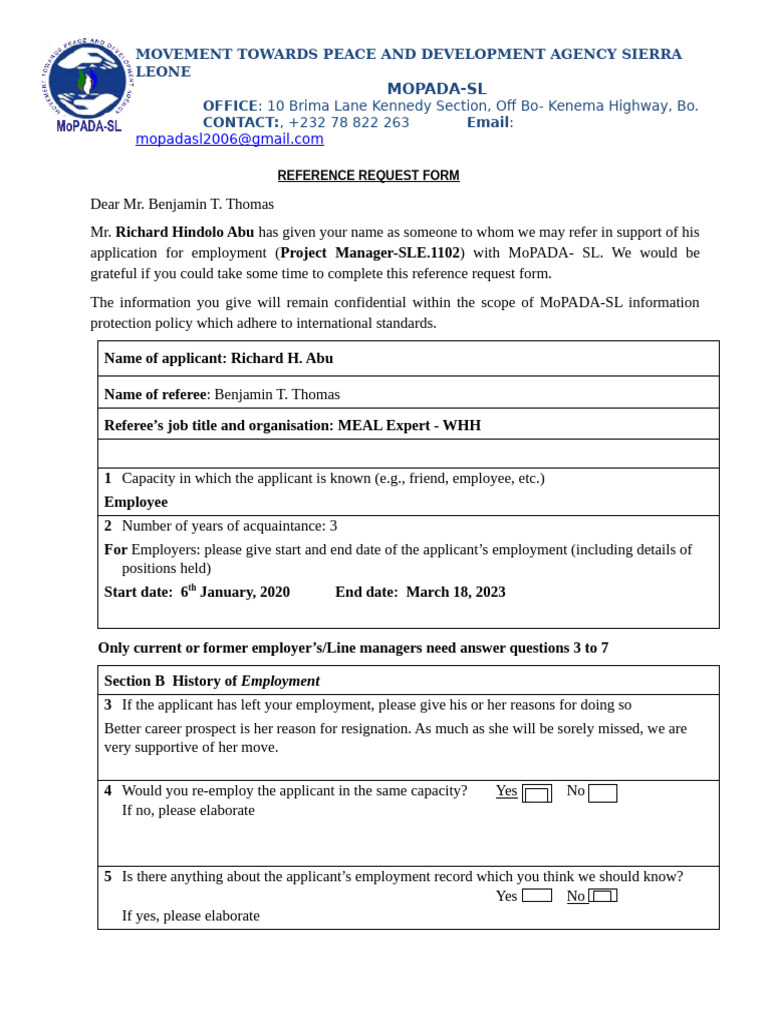 Reference Form - Richard 2 | PDF