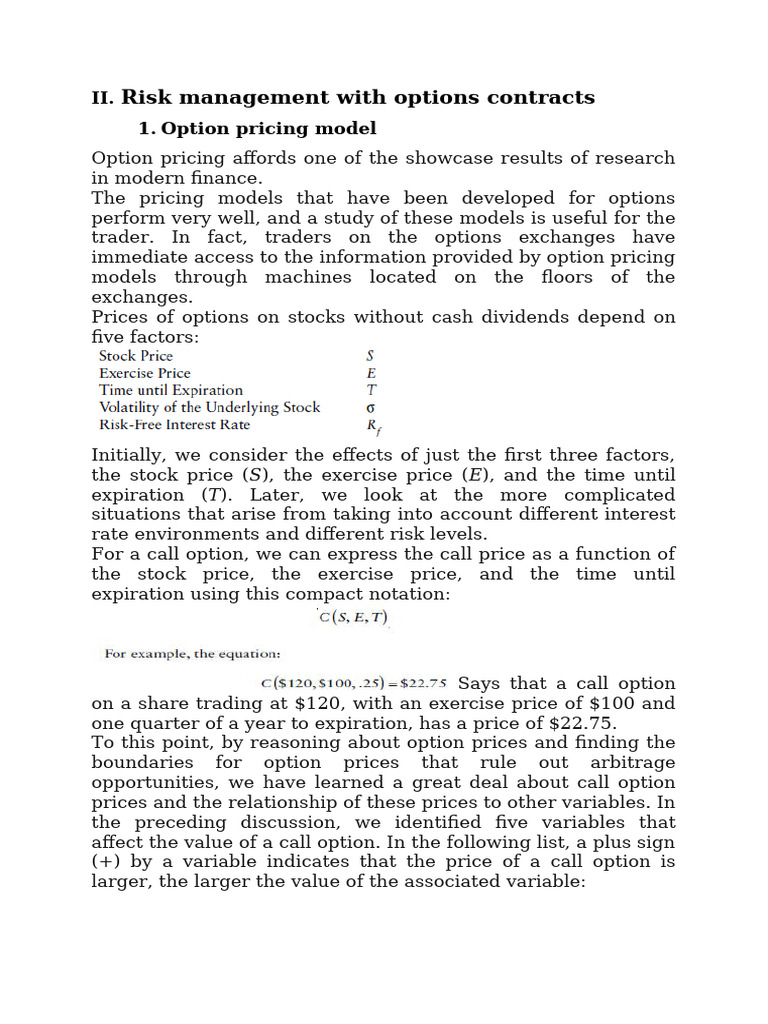Options Contracts Risk Management Guide | PDF | Option (Finance) | Bond ...