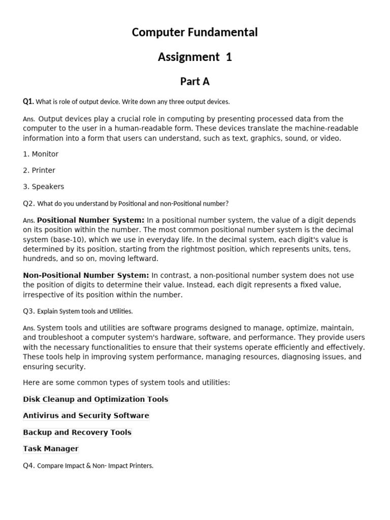 Computer Fundamental Assignment 1 | PDF | Printer (Computing ...