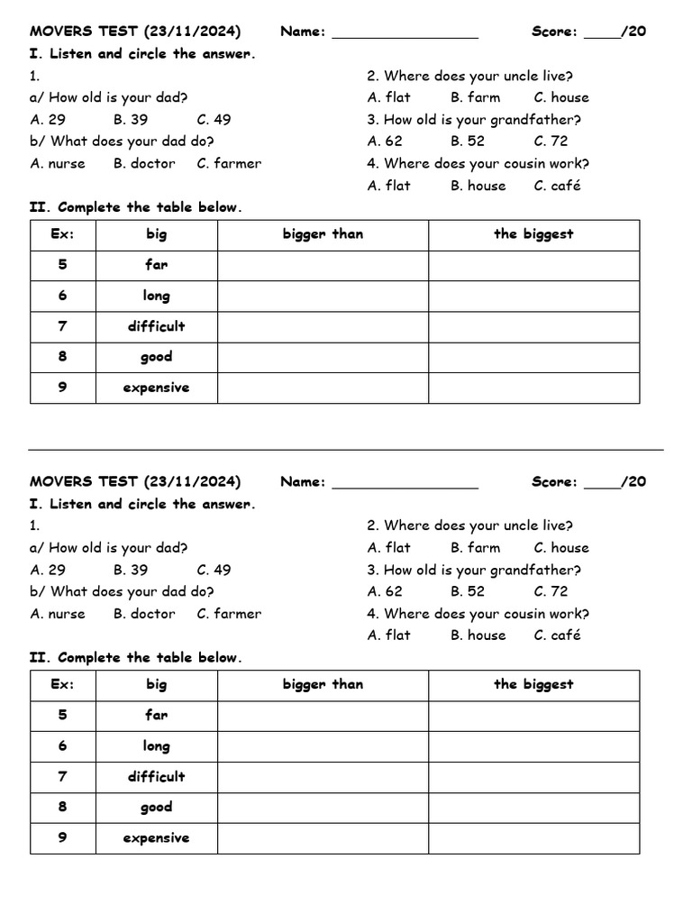 Movers Test for English Proficiency | PDF