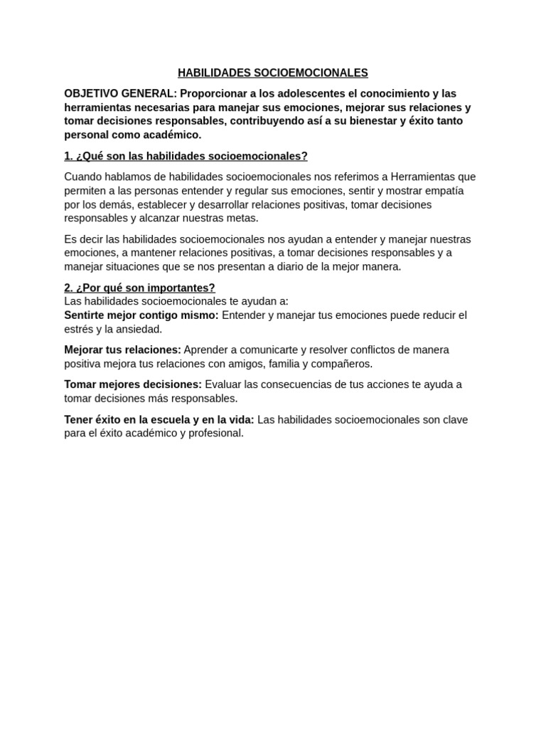 Habilidades Socioemocionales para Adolescentes | PDF | Las emociones ...