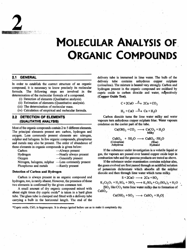Molecular Analysis of Organic Compounds | PDF | Nitrogen | Oxide